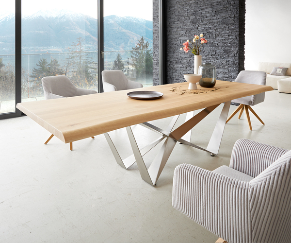 Bild 1 von Esstisch Edge 260x100 Eiche Natur Spider Flachstahl Edelstahl Live-Edge