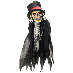 HOMCOM 100cm Halloween Dekoration Hängend Skelett Gespenst mit Horror-Geräusche, Augenglühen, Garten Deko mit Bewegungssensor für Indoor, Outdoor