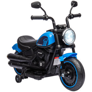 HOMCOM Kindermotorrad Kinder Elektro-Motorrad Elektrofahrzeug Kinderfahrzeug mit 2 abnehmbaren Stützrädern, 1,5-3 km/h, für 1,5-3 Jahre Kinder Kunststoff Eisen Blau 76 x 42 x 57 cm