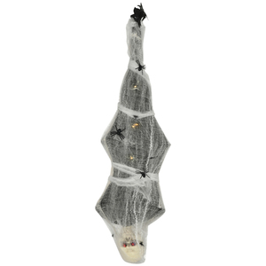 HOMCOM 170cm Halloween Dekoration Halloween-Mumie Hängend Skelett mit Augenglühen, Horror-Geräusche, Haustür Deko mit Spinnennetz in Lebensgröße für Indoor Outdoor