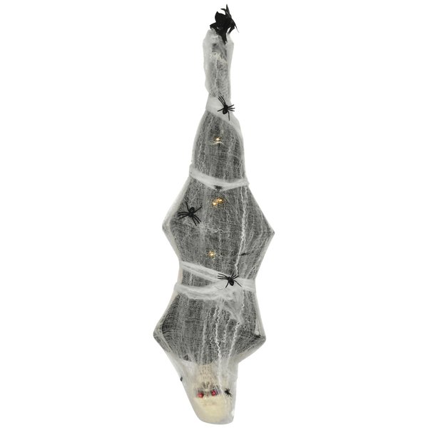 Bild 1 von HOMCOM 170cm Halloween Dekoration Halloween-Mumie Hängend Skelett mit Augenglühen, Horror-Geräusche, Haustür Deko mit Spinnennetz in Lebensgröße für Indoor Outdoor