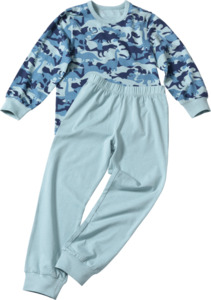 PUSBLU Kinder Schlafanzug, Gr. 134/140, mit Bio-Baumwolle, blau