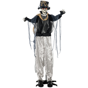 HOMCOM Halloween Dekoration 100cm Skelett Bräutigam mit Horror-Geräusche, Augenglühen, Garten Deko mit Spezialeffekten, verstellbarem Arm für Indoor, Outdoor