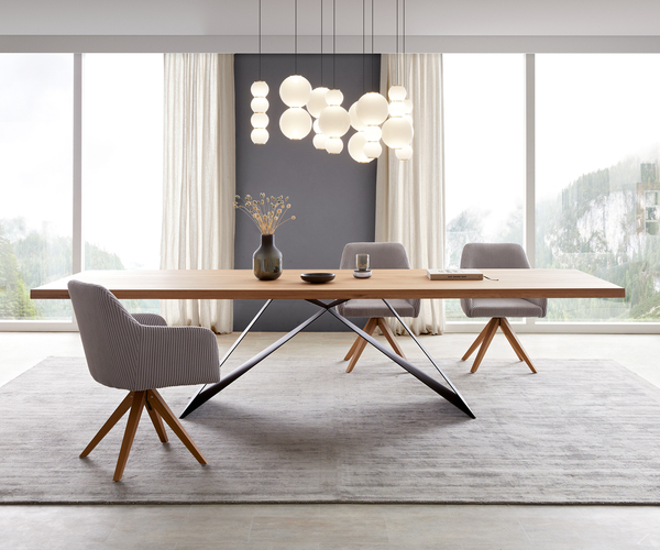 Bild 1 von Esstisch Edge 300x100 Eiche Natur V-Gestell Flachstahl Schwarz