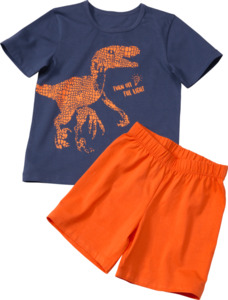 PUSBLU Kinder Schlafanzug, Gr. 122/128, aus Bio-Baumwolle, blau, orange