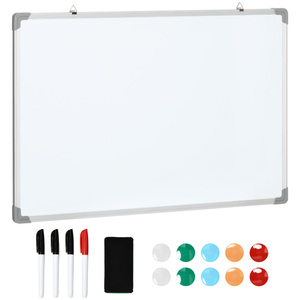 HOMCOM Magnetisches Whiteboard, Magnettafel, Magnetboard, Notiztafel Magnetwand inklusive 4 Stifte, 1 Schwamm, 10 Magnete, Trocken Abwischbar, Weiß, 90 x 60 cm
