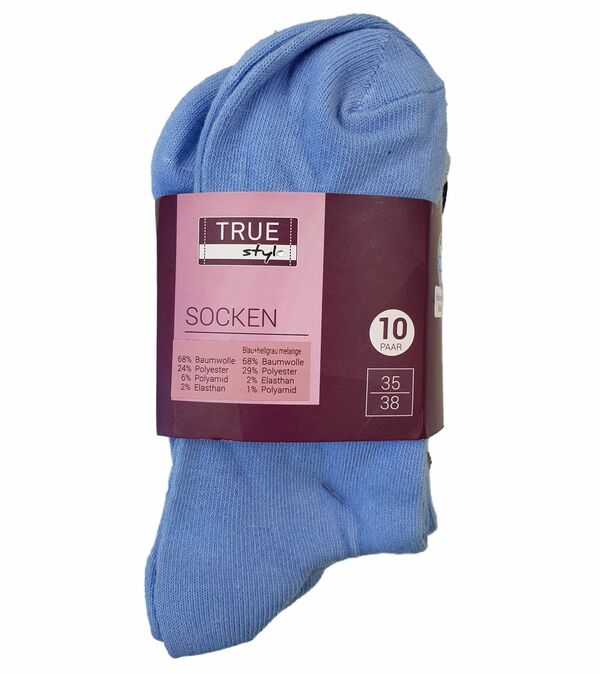 Bild 1 von 10er Pack TRUE style Alltags-Socken Baumwoll-Strümpfe mit Komfortbund Blau/Grau Melange