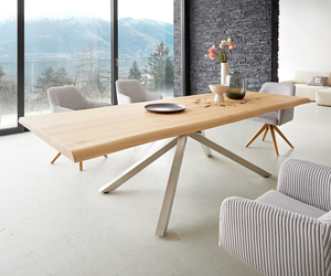 Esstisch Edge 260x100 Eiche Natur Kreuzgestell Rechteck Edelstahl Live-Edge