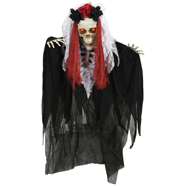 Bild 1 von HOMCOM 100cm Halloween Dekoration Hängend Skelett Gespenst Braut mit Horror-Geräusche, Augenglühen, Garten Deko mit Bewegungsaktivierung für Indoor, Outdoor