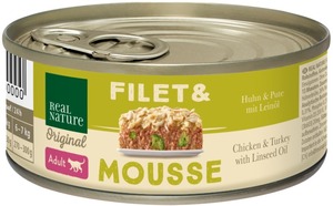 REAL NATURE Filet & Mousse Adult Huhn & Pute mit Leinöl 12x85 g