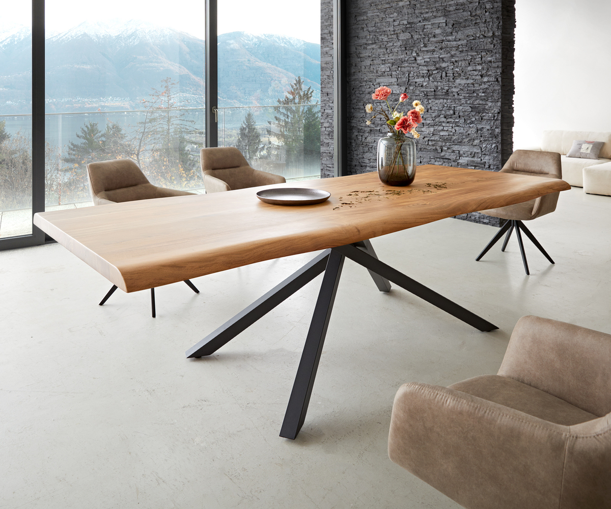 Bild 1 von Esstisch Edge 260x100 XL Akazie Natur Kreuzgestell Rechteck Schwarz Live-Edge