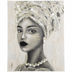 HOMCOM Wandbilder Gemälde Wanddekoration Canvas Wand Art 'Junge afrikanische Frau' modern Wohnzimmer-Kunst Segeltuch Kiefernholz 100 x 80 x 2,8 cm