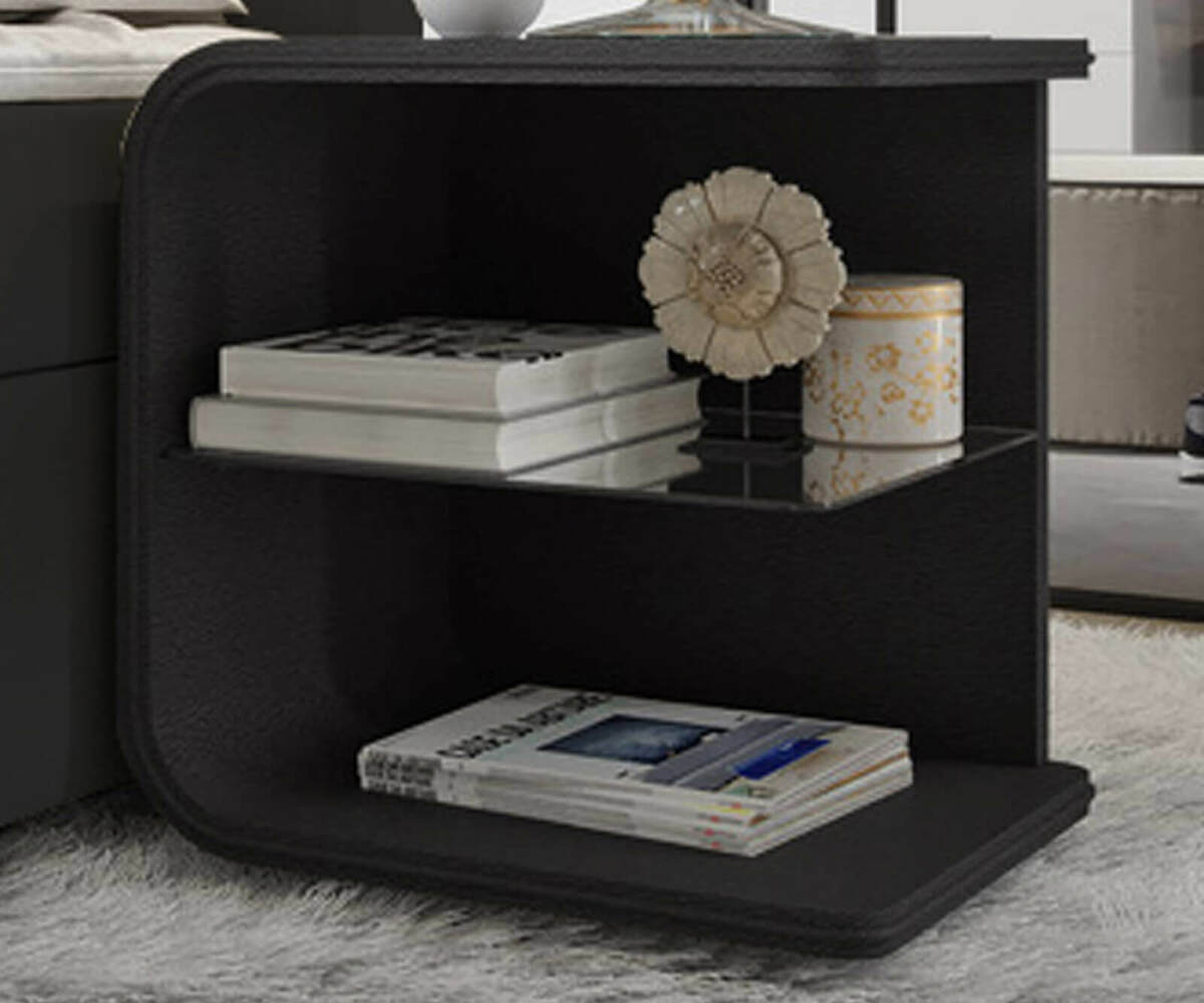 Bild 1 von Nachttisch Oscar Big 50cm hoch Schwarz mit LED und Glasablage