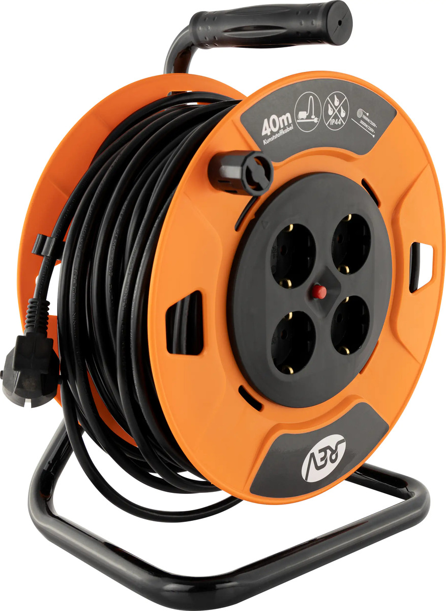 Bild 1 von REV Kabeltrommel Innen 40 m H05VV-F3x1,5 mm², orange schwarz, 4x Schutzkontaktstecker