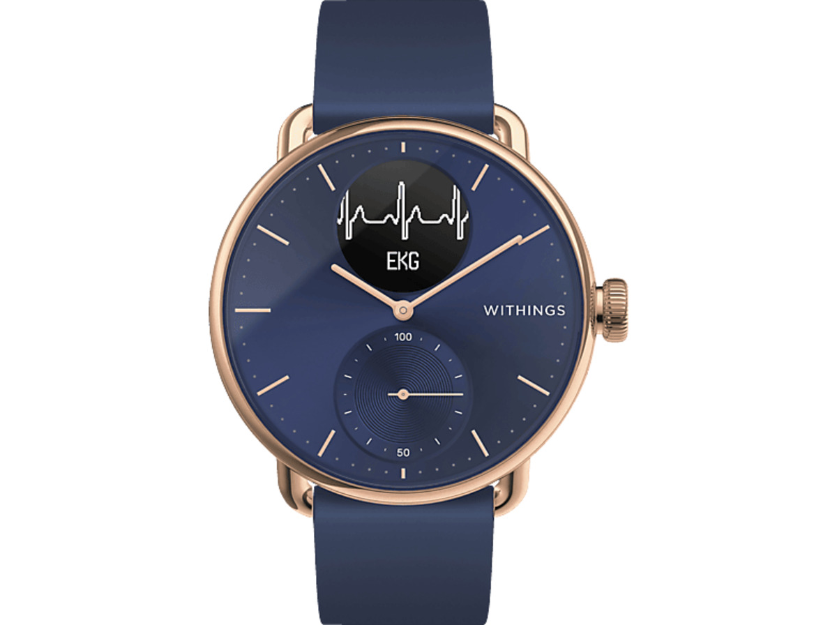Bild 1 von WITHINGS ScanWatch, 38 mm Smartwatch Edelstahl Elastomer, Universal, Roségold/Blau