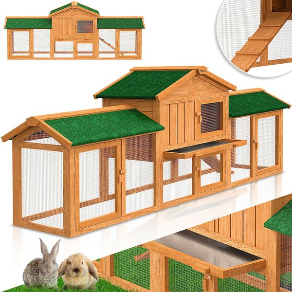 Bild 1 von LOVPET® Kaninchenstall Hasenstall XXL Kleintiergehege Premium - Große Für bis 4 Hasen Doppelstockhaus - 2 Ebenen - Hasenkäfig Meerschweinchen Freilauf Garten - Winterfest Holz 220x50x86 cm