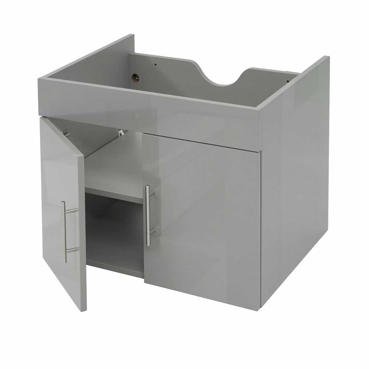Bild 1 von Waschbeckenunterschrank MCW-D16, Waschtischunterschrank Waschtisch Unterschrank Badmöbel, hochglanz 60cm ~ grau