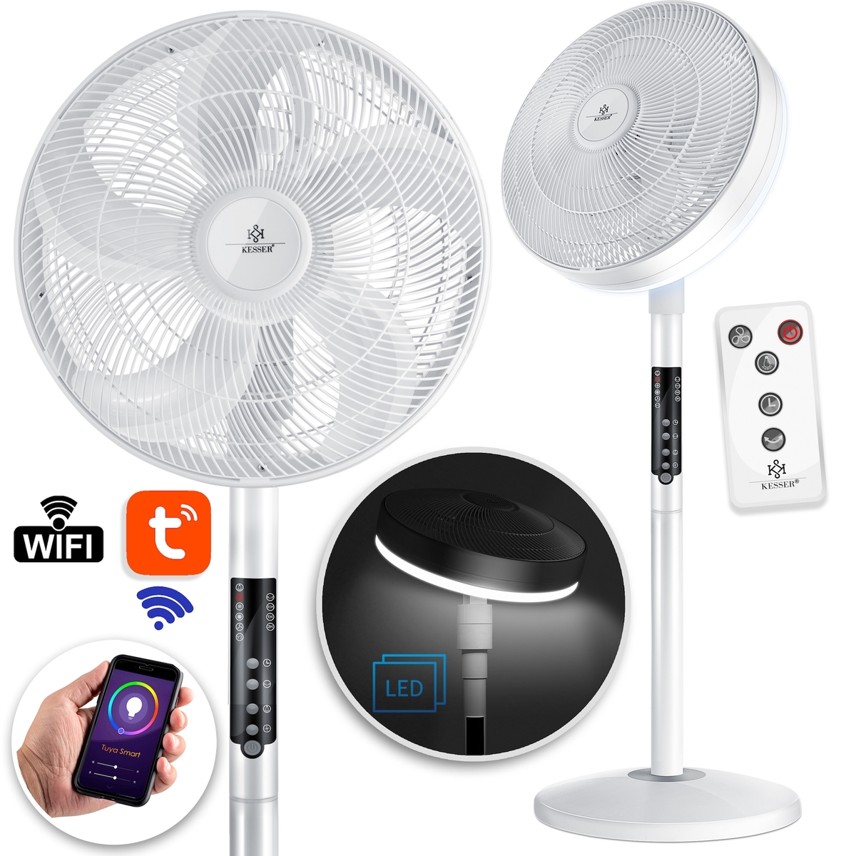 Bild 1 von KESSER® 4in1 Standventilator Tischventilator mit App Wifi , Fernbedienung   mit LED-Licht Tischlampe Stehlampe Leselampe   Timer   leise Oszillation 120 Grad   Ventilator   4 Geschwindigkeiten