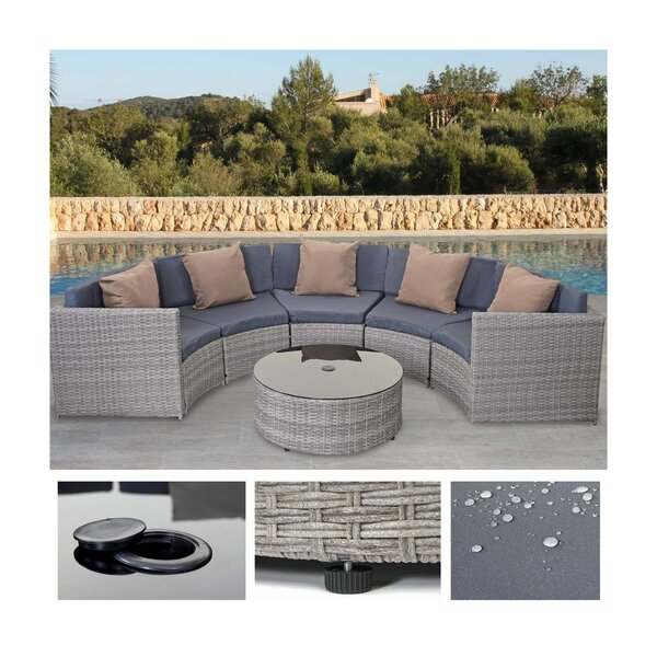 Bild 1 von Poly-Rattan Garnitur rund MCW-E17, Garten-Set Sitzgruppe ~ grau, Polster dunkelgrau, Kissen beige