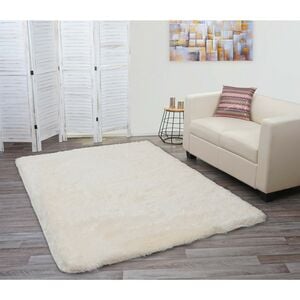 Teppich MCW-F69, Shaggy Läufer Hochflor Langflor, Stoff/Textil flauschig weich 230x160cm ~ creme