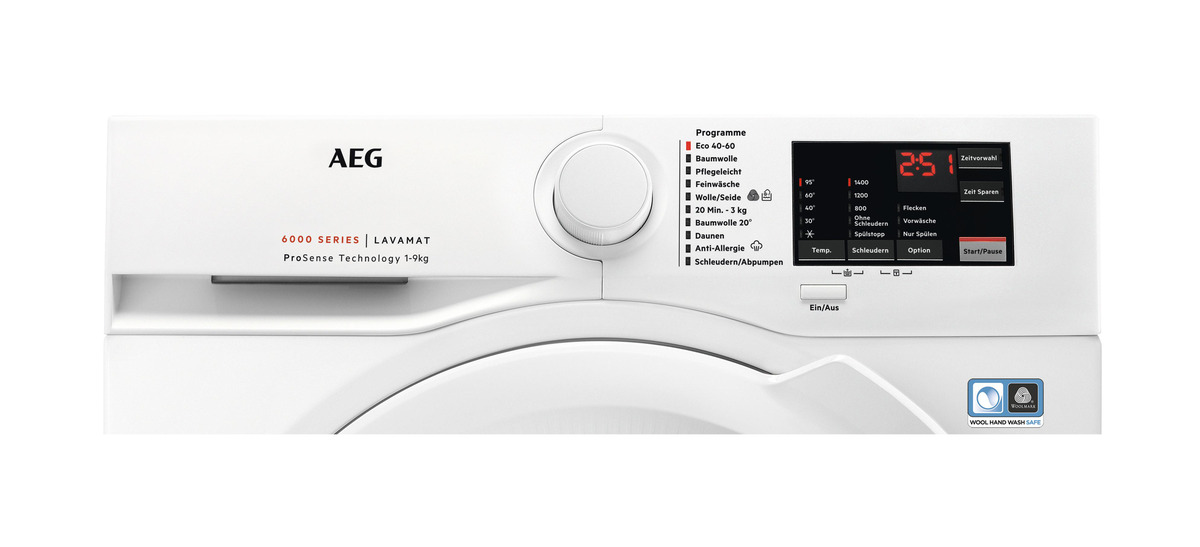 Bild 2 von AEG L6FBF56490 Serie 6000 ProSense® mit Mengenautomatik Waschmaschine (9 kg, 1351 U/Min., A)