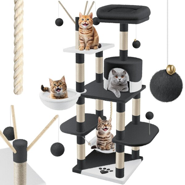 Bild 1 von LOVPET® Kratzbaum XXL Katzenbaum Kletterbaum, mit Hängematte, Sisalstämmen, Stabil, Höhle, Spielbälle, Spielsisal & Spielseil, Höhe 149cm, mit vielen Kuschel- und Spielmöglichkeiten