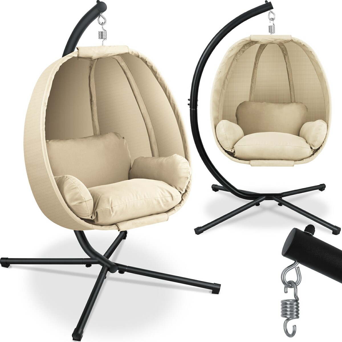 Bild 1 von KESSER® Luxe Hängesessel mit Gestell + weicher Sitzkissen, Seitenpolsterung, Sitz- und Rückenkissen Hängekorb Indoor & Outdoor, Garten Schaukel Korb Hängestuhl Stabiler Standfuß, max. 150 kg