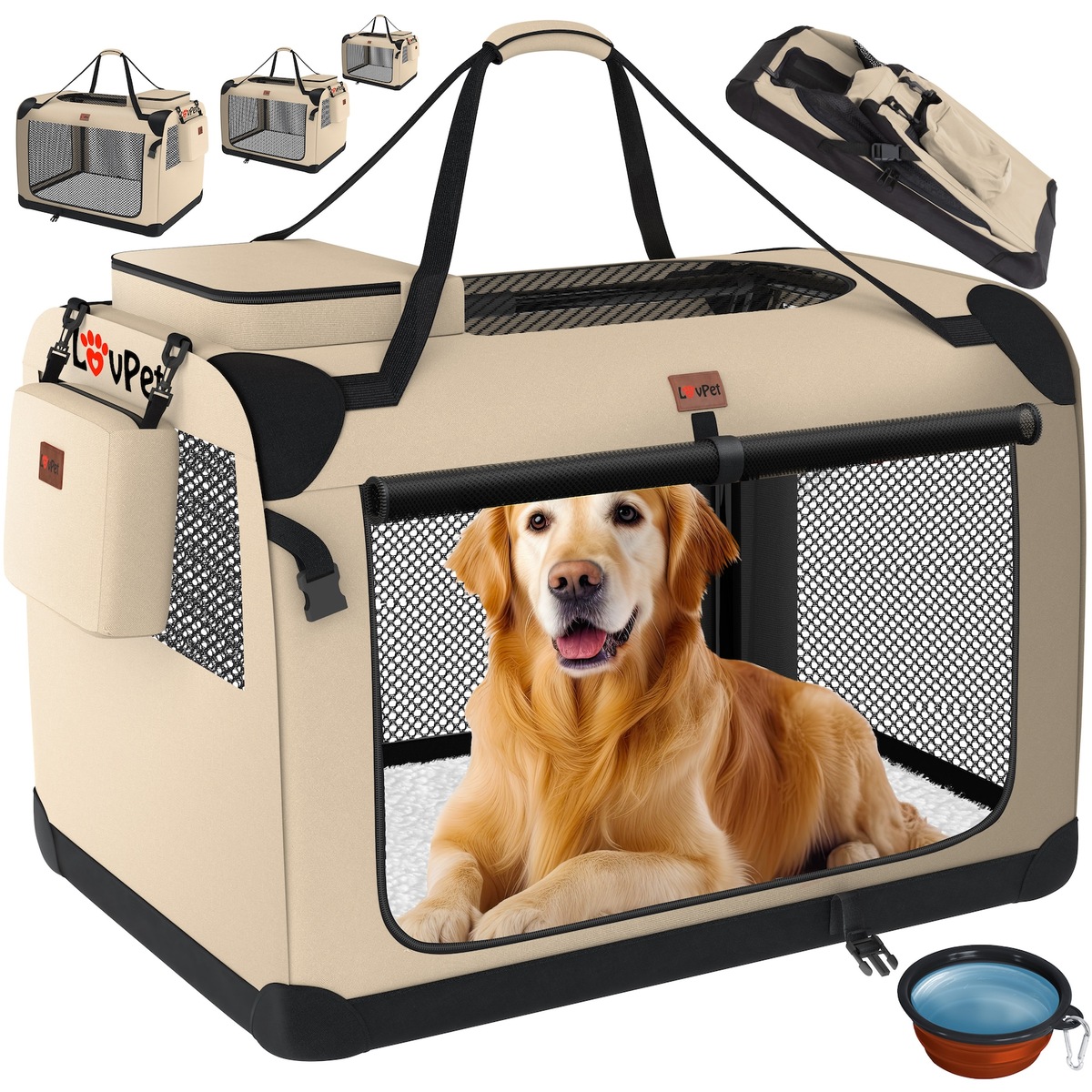 Bild 1 von LOVPET® Hundebox Hundetransportbox faltbar Inkl.Hundenapf Transporttasche Hundetasche Transportbox für Haustiere, Hunde und Katzen Haustiertransportbox
