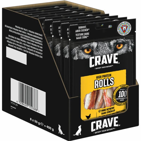 Bild 1 von CRAVE HUND Hundesnack Chicken Protein Rolls, 8er Pack