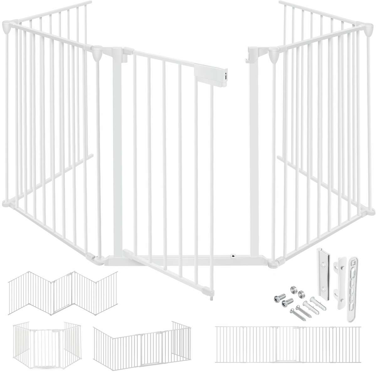 Bild 1 von KESSER® Kaminschutzgitter mit Tür Metall Ofenschutzgitter Laufgitter Laufstall Absperrgitter Tierschutzgitter Türschutzgitter für Kinder-Sicherung, 300 cm Länge  (4x75cm)