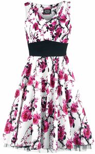 H&R London - Rockabilly Kleid knielang - Pink Floral Dress - XS bis XXL - für Damen - Größe L - weiß/pink