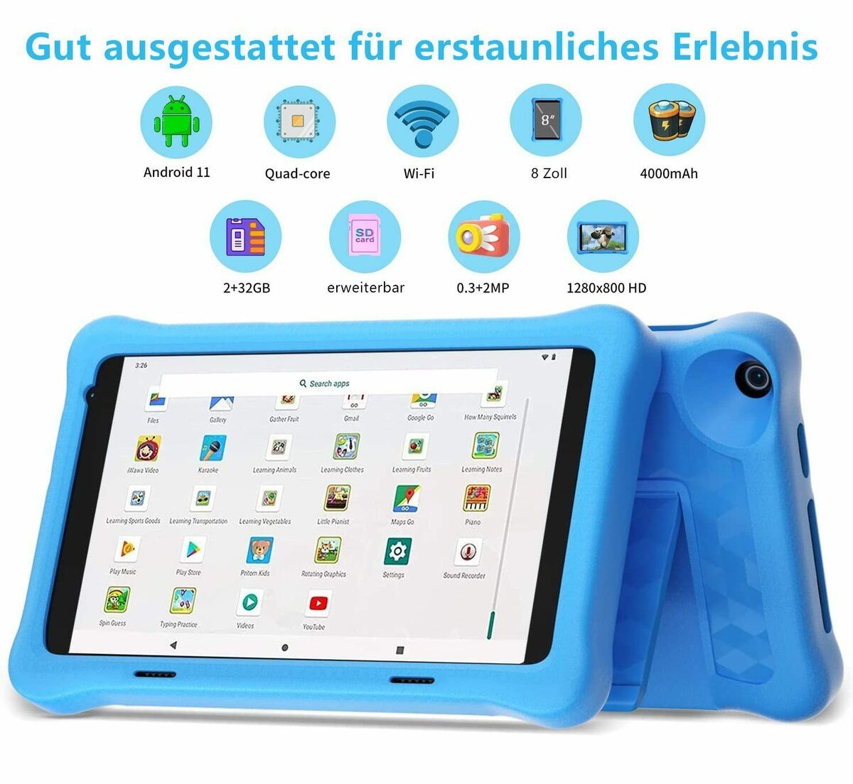 Bild 2 von Happybe TK806 Tablet (8", 32 GB, inkl. Schutzhülle)