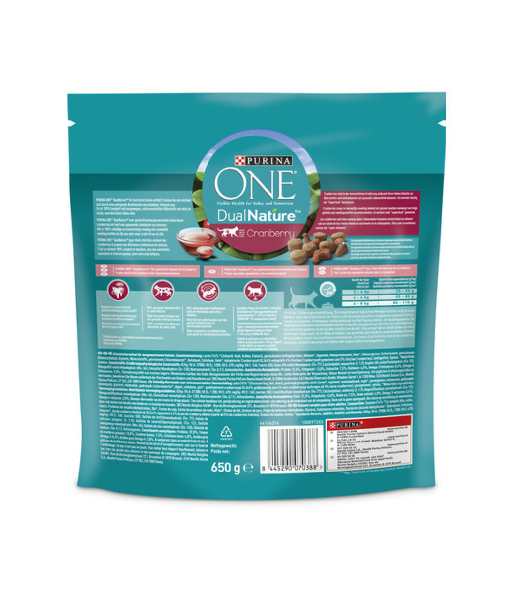 Bild 2 von PURINA ONE® Trockenfutter für Katzen DualNature, Adult, Cranberry & Lachs, 650 g