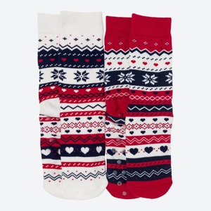Damen-ABS-Socken mit winterlicher Musterung, 2er-Pack