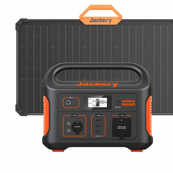 Bild 1 von Jackery Stromgenerator Solargenerator 500 80W, 1,00 in kW, (2-tlg), 518WH Tragbare Powerstation mit 100W Solarpanel