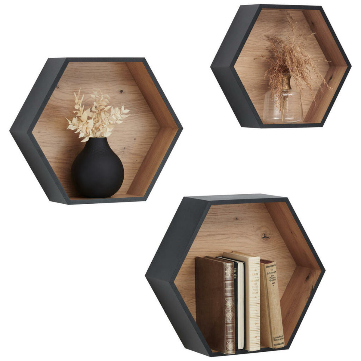 Bild 1 von Xora WANDREGALSET Schwarz, Eiche Artisan