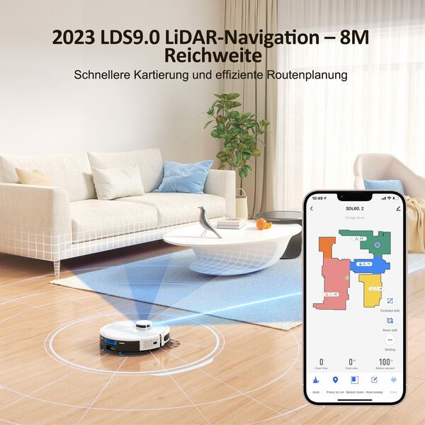 Bild 2 von oyajia Nass-Trocken-Saugroboter LDS 9.0 LiDAR Lasernavigation mit Wischfunktion, 42 W, beutellos, 10 No-Go-Zonen