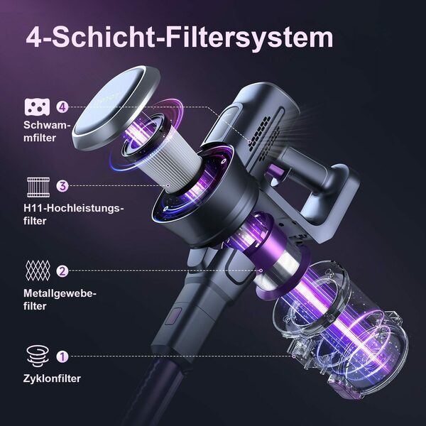 Bild 2 von oyajia Akku-Stielstaubsauger kabellos 6in1 Freistehender Akkusauger 25,9V, 235,00 W, beutellos, 50Min. Laufzeit für Hartboden, Teppich, Tierhaare