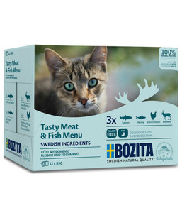 BOZITA Nassfutter für Katzen Multibox Fisch & Fleisch Häppchen in Soße, 12 x 85 g