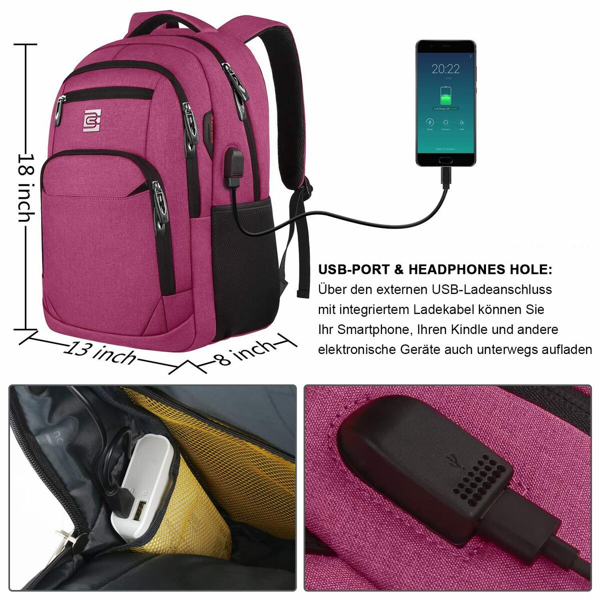 Bild 3 von REDOM Laptoprucksack Laptop Rucksack Rucksäcke Schulrucksack Wasserbeständig Laptoptasche (Laptop Notebook Tasche Schule Uni Rucksack, mit USB-Lade-Anschluss, Anti-Diebstahl, Backpack mit Lapt