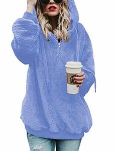 iWoo Hoodie Damen Kapuzenpullover Teddy-Fleece Pullover Herbst Winter Warm Oberteil Langarm Einfarbig Casual Sweatshirt