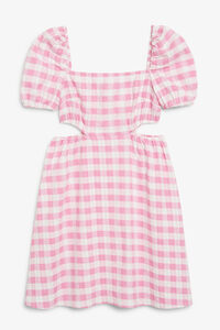 Monki Kariertes Seersucker-Kleid im Babydoll-Stil Rosa Gingham-Muster, Alltagskleider in Größe 40. Farbe: Pink gingham