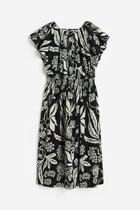 H&M Gecrinkeltes Baumwollkleid Schwarz/Gemustert, Alltagskleider in Größe XL. Farbe: Black/patterned