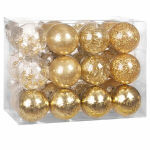 Casaria® Christbaumkugeln transparent mit Deko Durchmesser 6cm 24er Set gold