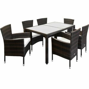 Casaria® Sitzgruppe Polyrattan Bali Tisch: 150x90x74cm Stuhl: 52x50x88cm 6+1 Set (13tlg) braun