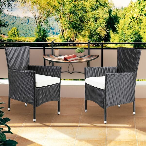 Bild 1 von Casaria® Polyrattan Gartenstuhl 2er-Set Schwarz/Creme stapelbar