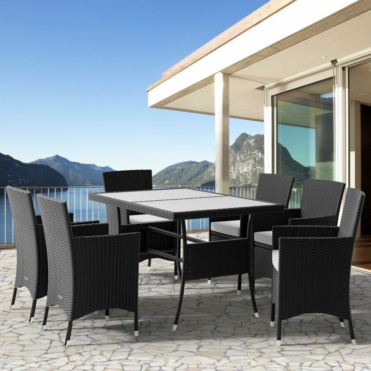 Bild 1 von Casaria® Sitzgruppe Polyrattan Nizza 6+1 Set schwarz