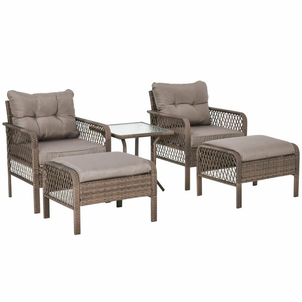 Bild 1 von Outsunny Rattan Gartenmöbel für 4 Personen 5-tlg. Outdoor-Sitzgarnitur Sofa mit Hocker Tisch Sitzgru