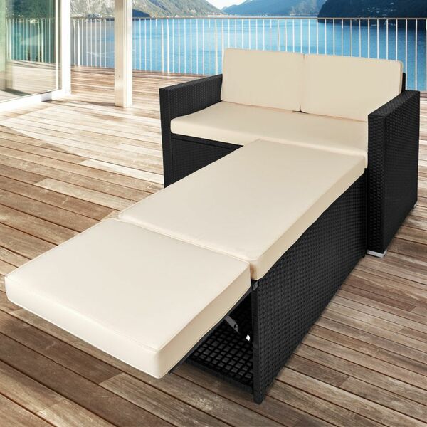 Bild 1 von Casaria® Gartenbank Kombination Polyrattan Lounge 2in1 4 tlgSofa: 125 x 77 x 70cm Sitztruhe: 108/143