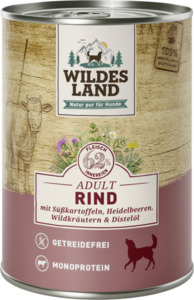 Wildes Land Hundefutter Nr. 5 Rind mit Süßkartoffeln, Heidelbeeren, Wildkräutern und Distelöl